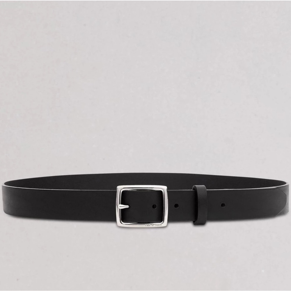 rag & bone Black Leather Belt with Silver Buckle